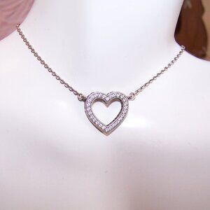 Pandora Sterling Silver Cubic Zirconia CZ Heart Necklace